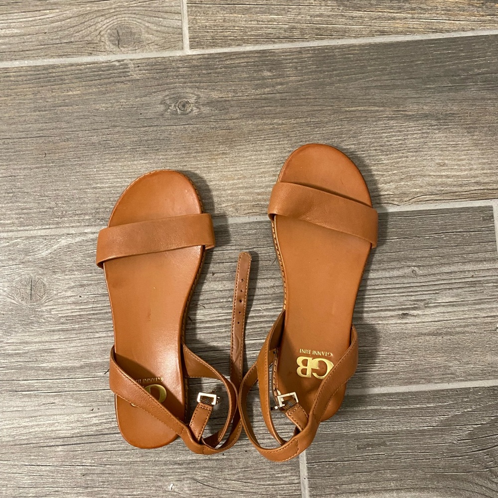 Tan Leather Sandals with Ankle Strap